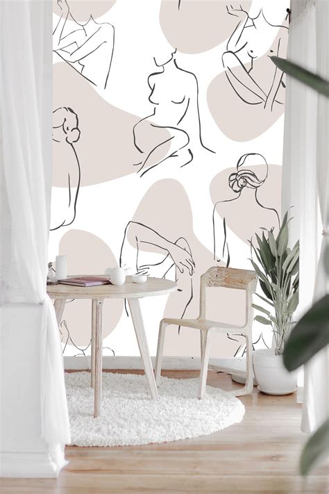 The Female Body Wall Mural Minimalist Wallpaper Nude Line Etsy