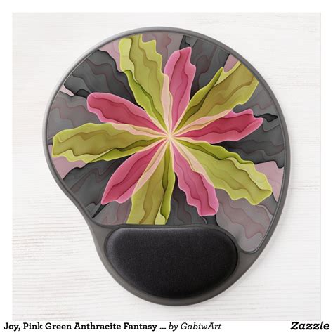 Joy Pink Green Anthracite Fantasy Flower Fractal Gel Mouse Pad Zazzle