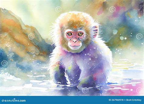 Snow Monkey Japanese Relaxing In Onsen Hot Springs Vector Illustration CartoonDealer 89555072