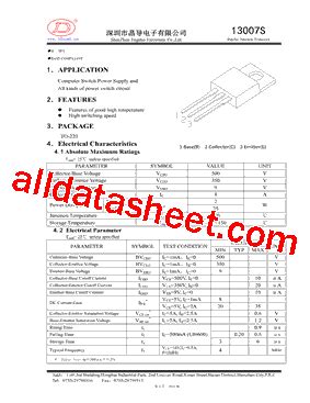 13007S Datasheet(PDF) - Shenzhen Jingdao Electronic Co.,Ltd