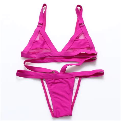 Suittop Bandage Bikini Sexy Micro Mesh Swimwear Women Swimsuit Brazilian Bikini Set Beach