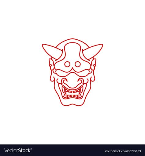 Line Art Japanese Demon Oni Mask Logo Design Vector Image