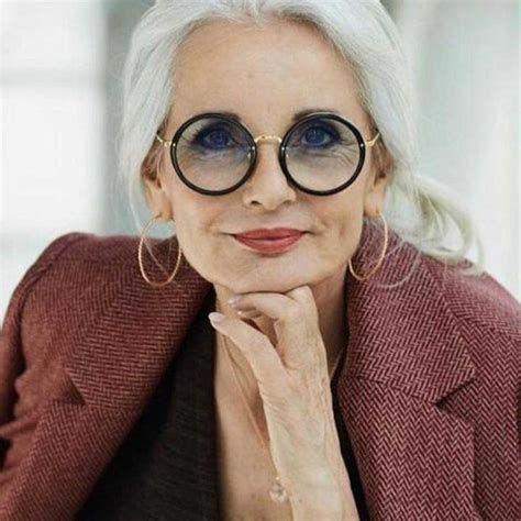 Grey Hair And Glasses Funky Glasses Eye Glasses Stylish Older Women Wear Red Lipstick