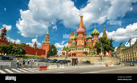 moscow kremlin  st basils cathedral moscow russia panorama  red