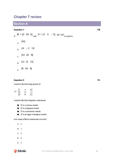 VCE General Mathematics Units 34 - Chapter 7 Review & Answers - Studocu