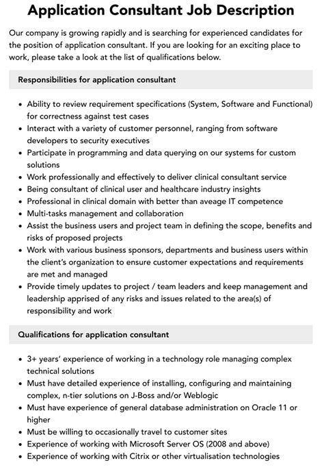 Application Consultant Job Description Velvet Jobs