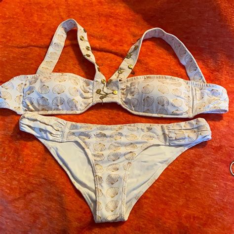 Ondademar Bikini White With Gold Shells Gem