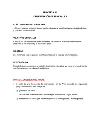 Practica Observacion De Minerales Pdf