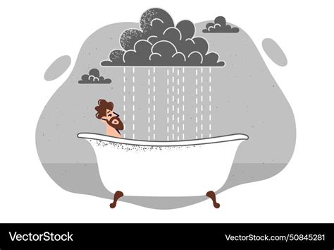 Man Relaxes In Hot Bathtub Relieving Stress After Vector Image