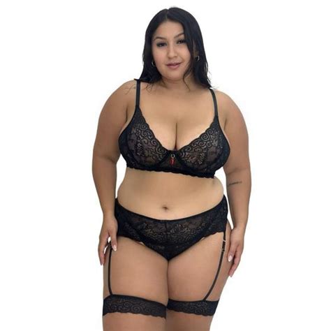 Conjunto Lingerie Plus Size Sutiã sem Bojo e Perneira Sensual Amélia TERRA E MAR MODAS