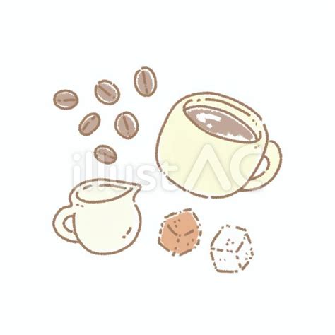 コーヒーとコーヒー豆と砂糖ミルクイラスト No 2665983／無料イラスト フリー素材なら「イラストac」