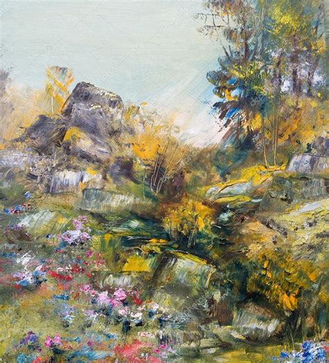 Rocky landscape, oil painting — Stock Photo © kvocek #34609181