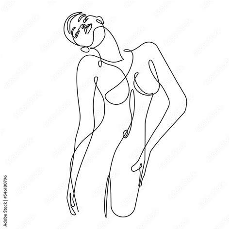 Modern Trendy Line Art Drawing Of Naked Woman Body Female Figure Nude Line Art Vector