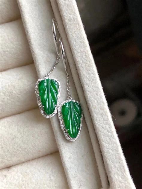 High Grade Natural Jadeite Earring K Solid White Gold Natural Icy