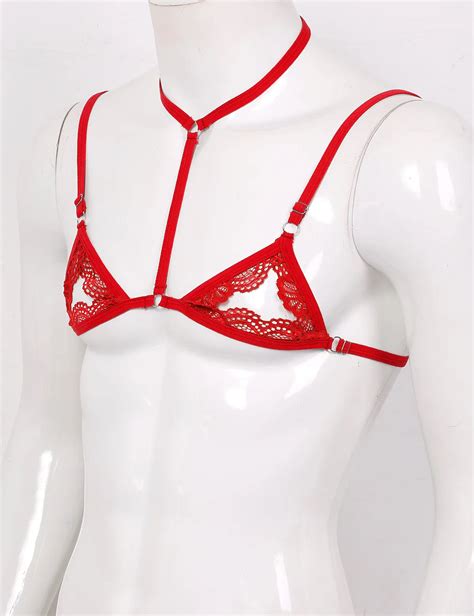 Sexy Mens Sissy Erotic Underwear Lace Lingerie Halter Adjustable Straps Wire Free Unlined Mini