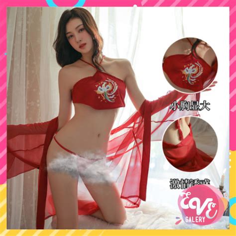 Jual Set Lingerie Sexy Costum Chinese Hangfu Kimono Satin Transparant Shopee Indonesia