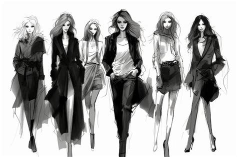 Premium AI Image | Fashion sketches illustration black and white ...