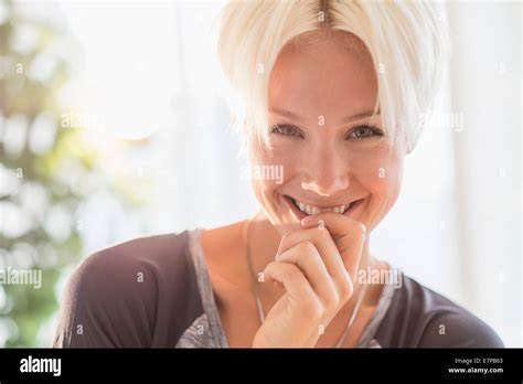 Portrait Of Happy Blonde Woman Smiling Stock Photo Alamy
