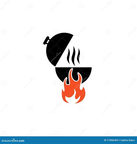 Bbq With Flame Icon Grill Sign Meat And Food Icon Stock Vector