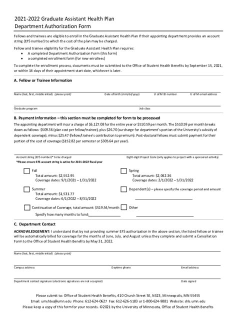 Fillable Online Shb Umn 2021 2022 GAHP Department Authorization Form