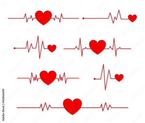 Red heart beat set isolated on white background. Heart icon vector illustration. Stock Vector ...