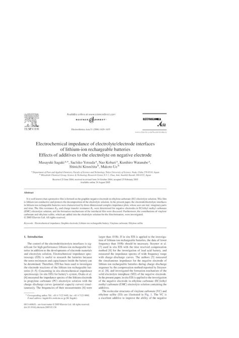 Pdf Electrochemical Impedance Of Electrolyte Electrode Interfaces Of