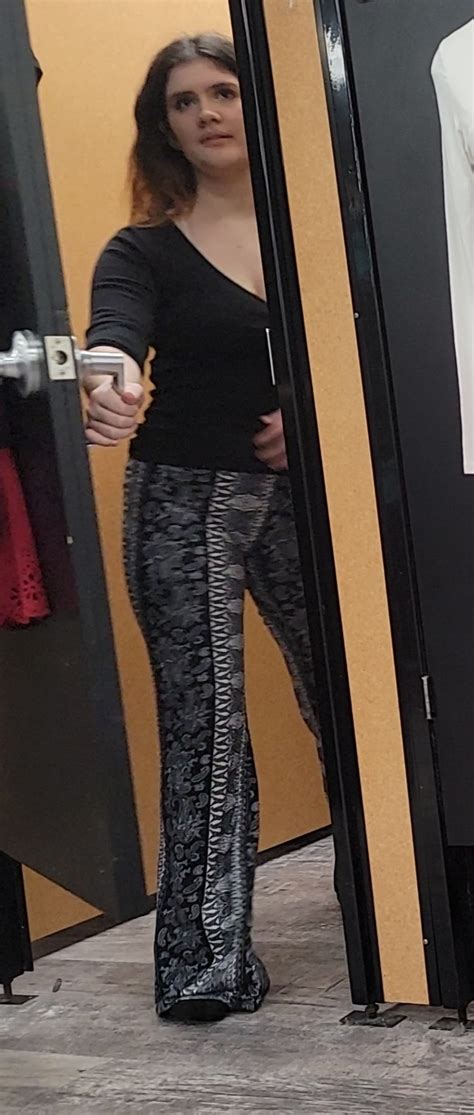 Innocent Brunette Trying On Pattern Yogas Spandex Leggings Yoga Pants Forum