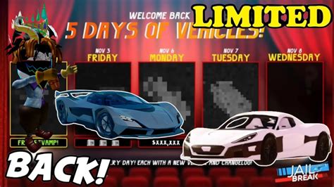 Days Of Vehicles Is Back In Jailbreak Roblox Jailbreak Youtube