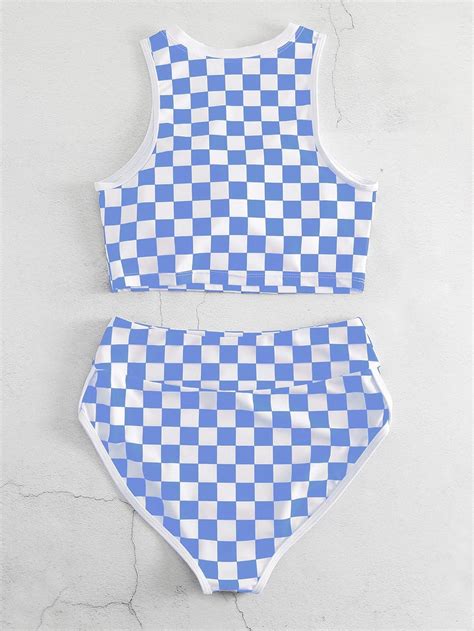 SOLY HUX Womens Bikini Sets Plaid High Waisted Bathing Suits Two Piece Swimsuit Blue Checkered