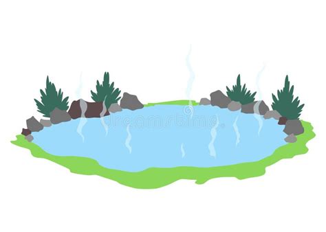 Japanese Outdoor Onsen Pool With Hot Spring Water Vector Illustration