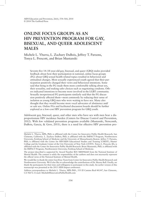 PDF Online Focus Groups As An HIV Prevention Program For Gay Bisexual And Queer Adolescent Males