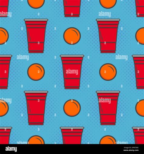 Beer Pong Seamless Pattern Red Plastic Cups On Blue Background Famous