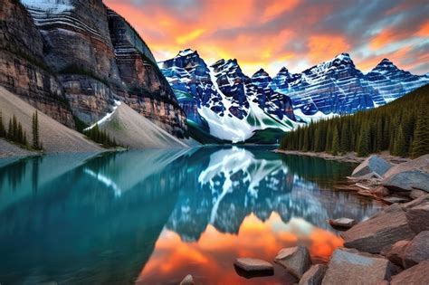 Premium AI Image | Lake Louise at sunset Banff National Park Alberta ...