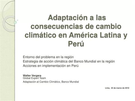 PPT Adaptación a las consecuencias de cambio climático en América Latina y Perú PowerPoint