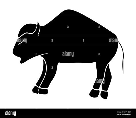 Vector Isolated Illustration Of Bisonblack And White Silhouette Of