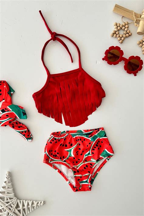 Miniğimin Cicileri 2 8 Yaş Püskül Detaylı Kız Çocuk Bikini Mayo Takım