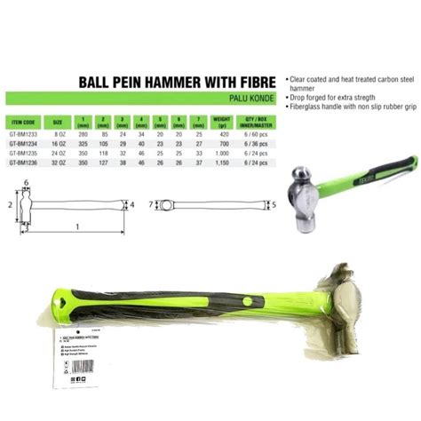 Jual TEKIRO PALU KONDE UKURAN 8OZ 16OZ 24OZ BALL PEIN HAMMER FIBRE 8