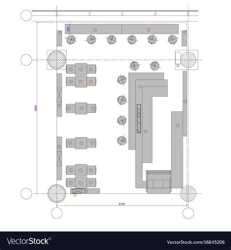 Standard cafe furniture symbols on floor plans Vector Image