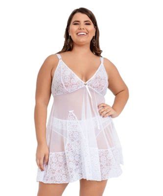 Camisola Imi Lingerie Sem Bojo Em Tule E Renda Calcinha Plus Size Aurora Branco Compre