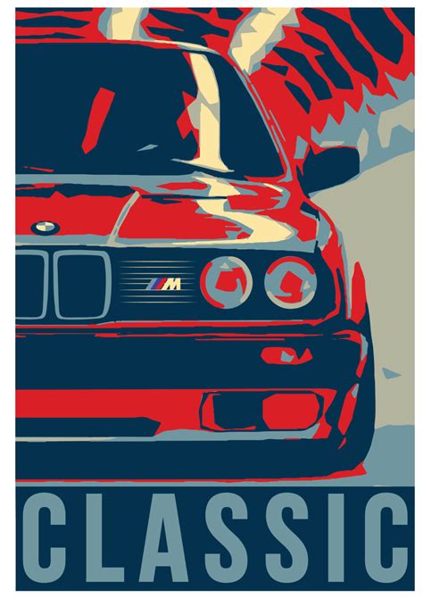 Bmw M3 E30 Classic Art Print High Quality Vintage Car Racing 22 X17in