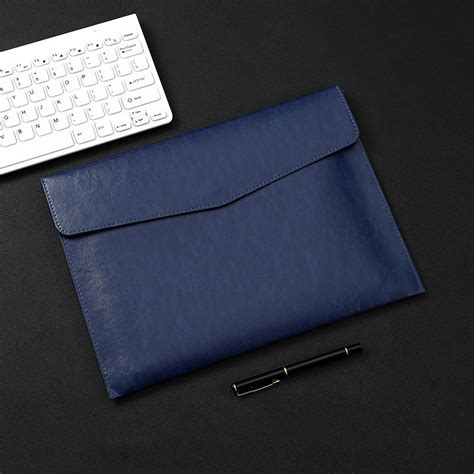 blue pu leather  file folder document holder waterproof portfolio
