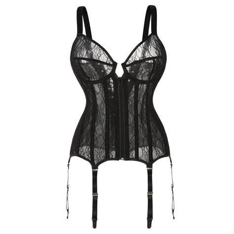 Sexy Corset Lingerie Bustier Top Women Plus Size Push Up Gothic Lace Up Corset Garter Belt