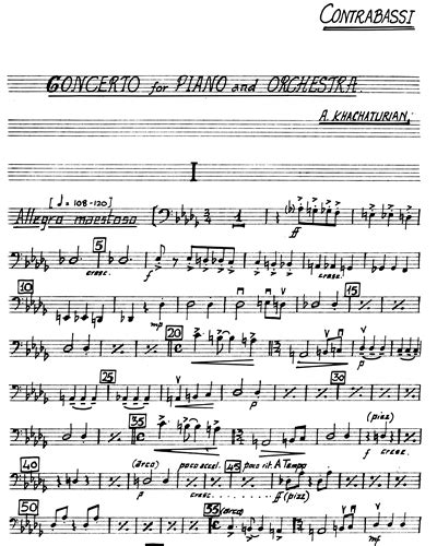 Piano Concerto In D Flat Op Double Bass Sheet Music By Aram