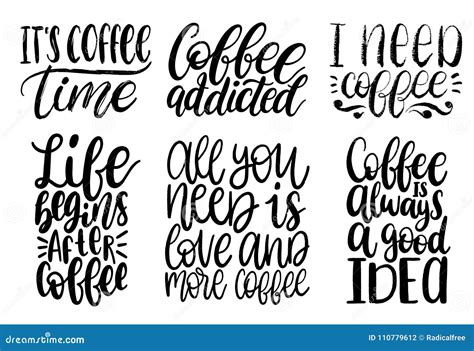 Vector Handwritten Coffee Phrases Set Quotes Typography Calligraphy