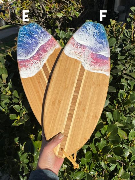 Surfboard Epoxy Resin Wave Bamboo Wood Cutting Cheese Board Etsy