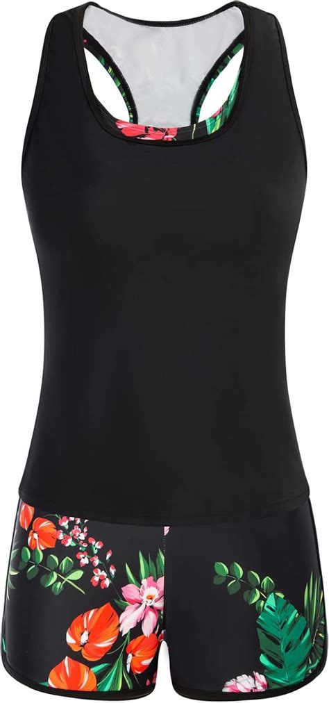 Jasambac Women S Modest Swimsuit Tankini Top Bikini Top High Waisted Bottom Bathing Suit