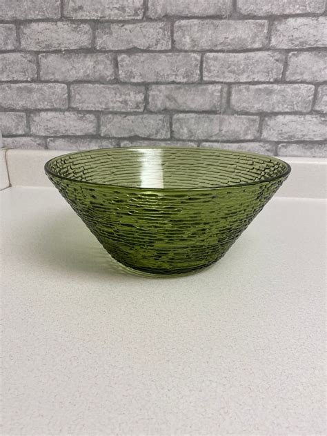 Vintage Anchor Hocking Soreno Avocado Green Large Serving Bowl Ridged