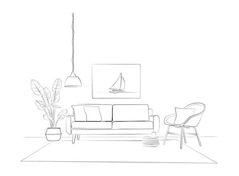 Diseño De Interiores Con Sala De Estar Moderna En Línea De Croquis