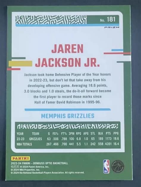 2023 24 PANINI DONRUSS Pot Optique Jackson JR Argent Holo Prizm 181