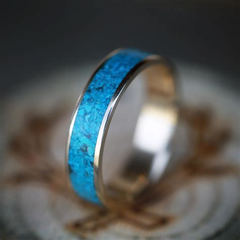 Rainier Mens Or Womens Turquoise Wedding Band Available In